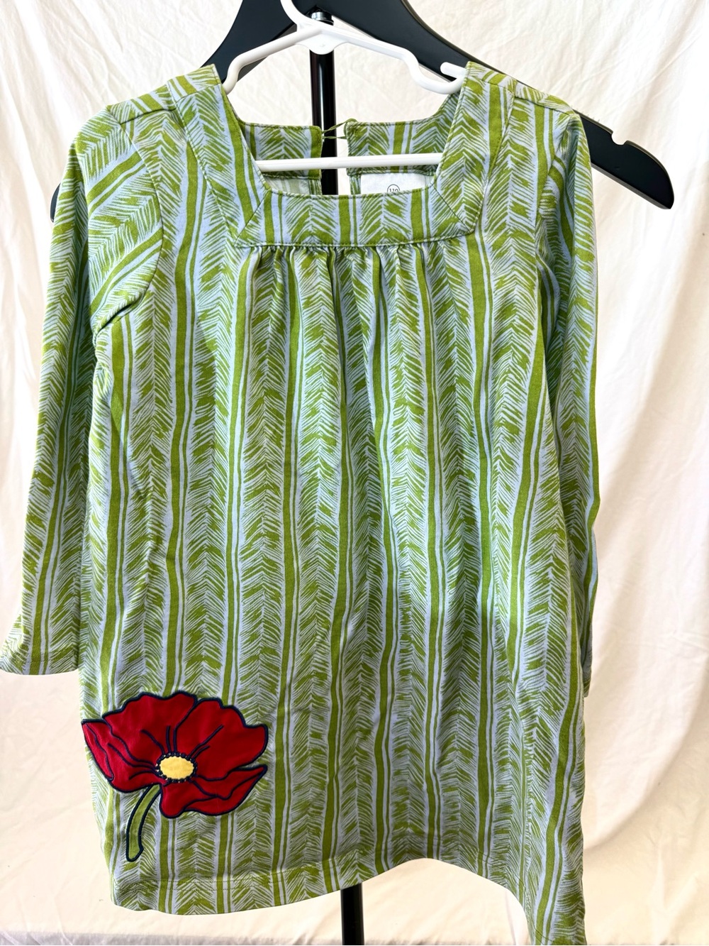 Hanna Andersson Green Stripe Tunic with Red Floral Appliqué